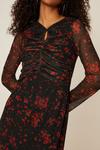 Dorothy Perkins Mesh Ruched  Red Ditsy Long Sleeve Midi Dress thumbnail 4