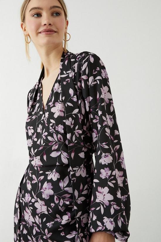Dorothy Perkins Tie Neck Floral Ruched Midi Dress 2