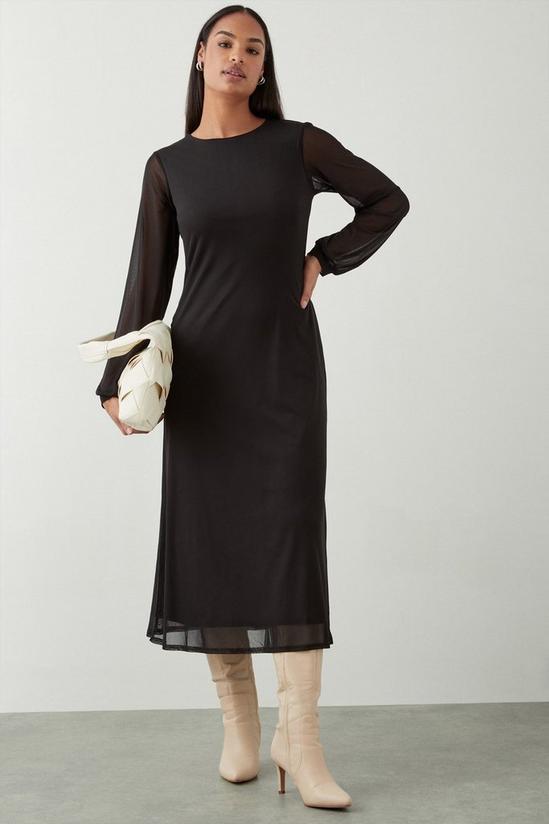 Dorothy Perkins Mesh Black Long Sleeve Midi Dress 2
