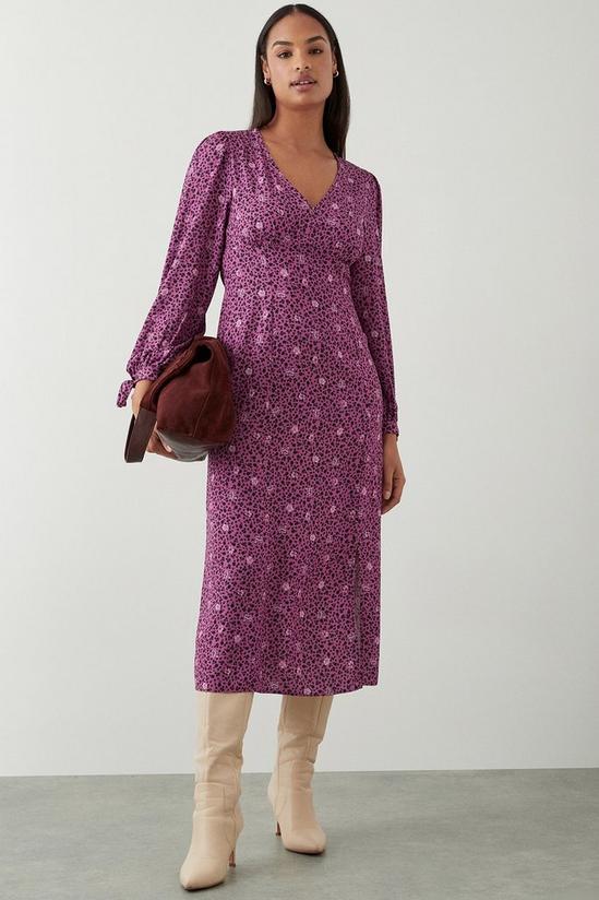 Dorothy Perkins Petite Tie Cuff Purple Floral Midi Dress 1