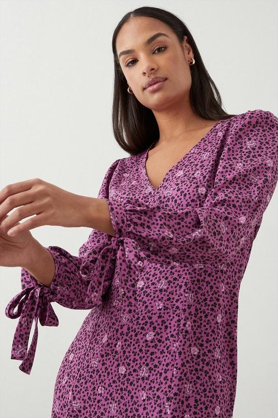Dorothy Perkins Petite Tie Cuff Purple Floral Midi Dress 5