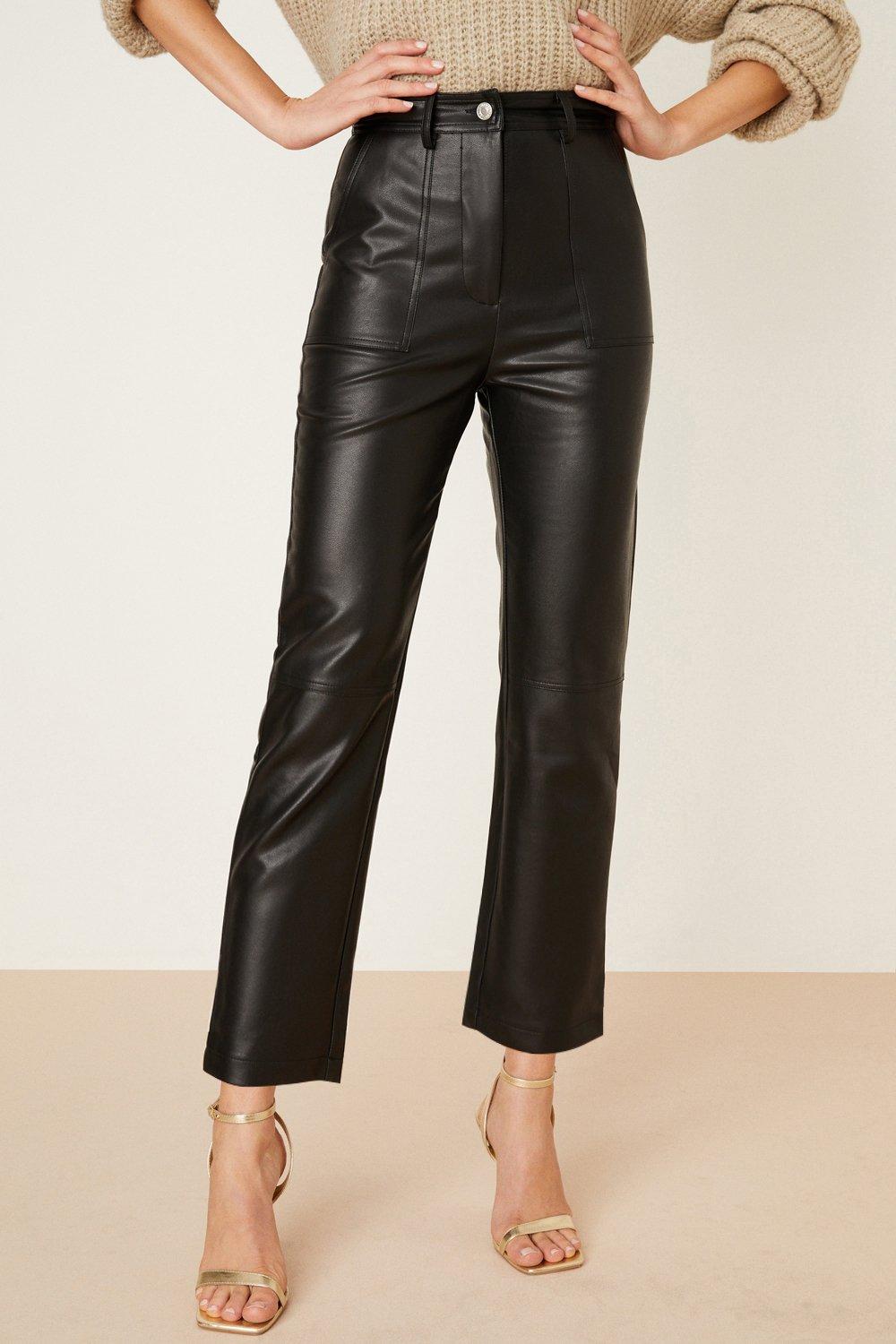 Womens Faux Leather Panel Detail Trouser