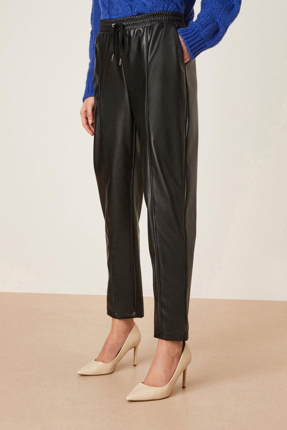 Womens Faux Leather Seam Detail Jogger