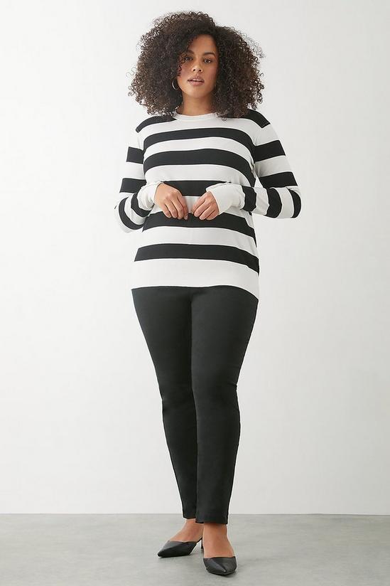 Dorothy Perkins Curve Striped Black And Ivory Button Cuff Jumper 2