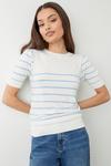 Dorothy Perkins Petite Stripe Button Shoulder Half Sleeve Knitted Top thumbnail 1