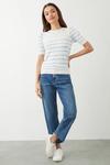 Dorothy Perkins Petite Stripe Button Shoulder Half Sleeve Knitted Top thumbnail 2