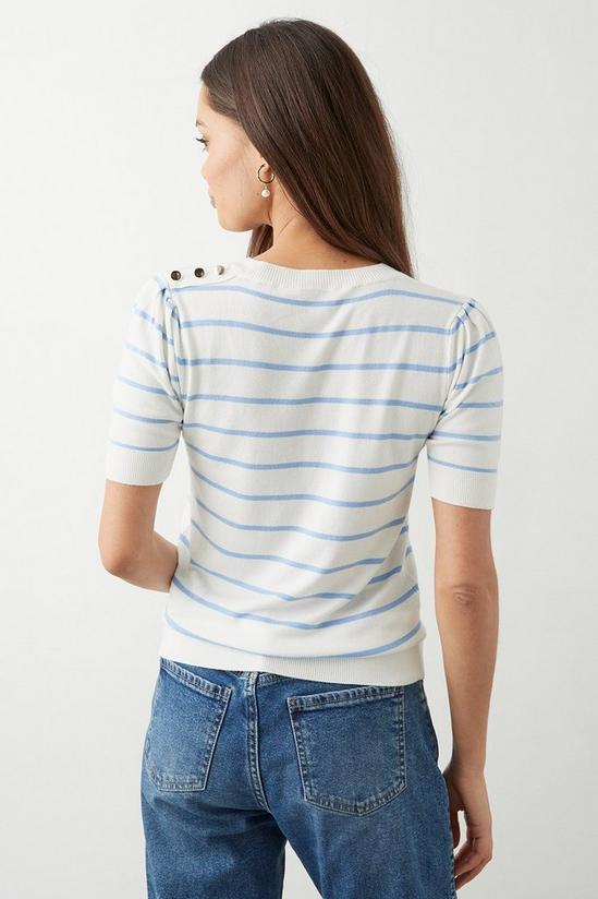 Dorothy Perkins Petite Stripe Button Shoulder Half Sleeve Knitted Top 3