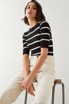 Dorothy Perkins Tall Stripe Button Shoulder Half Sleeve Knitted Top thumbnail 1
