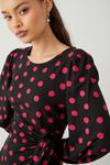 Dorothy Perkins Petite Pink Spot Print Long Sleeve Wrap Mini Dress thumbnail 4
