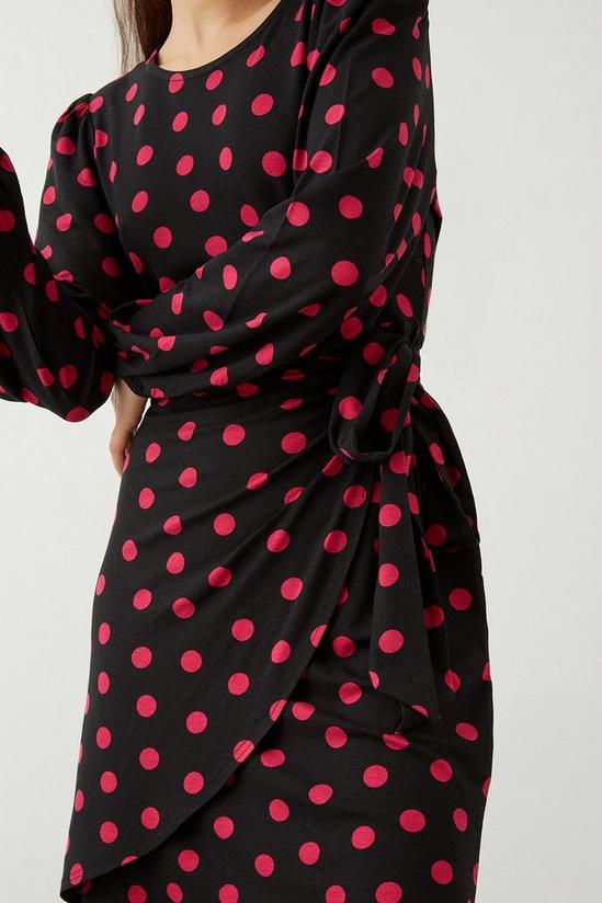 Dorothy Perkins Petite Pink Spot Print Long Sleeve Wrap Mini Dress 5