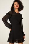 Dorothy Perkins Black Textured Spot Long Sleeve  Mini Dress thumbnail 1