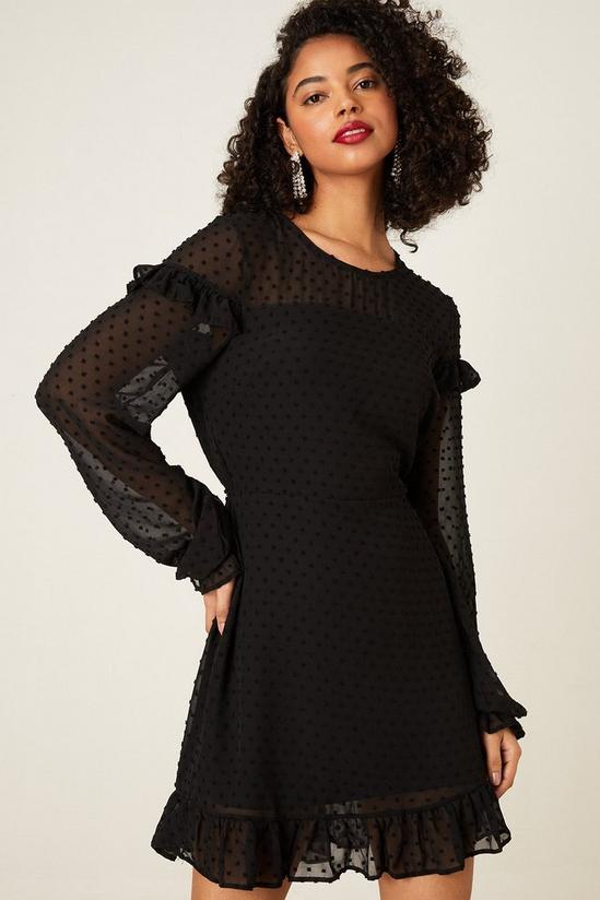 Dorothy Perkins Black Textured Spot Long Sleeve  Mini Dress 1