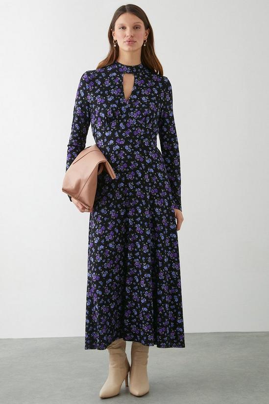 Dorothy Perkins Purple Ditsy Ruched Long Sleeve Midi Dress 1