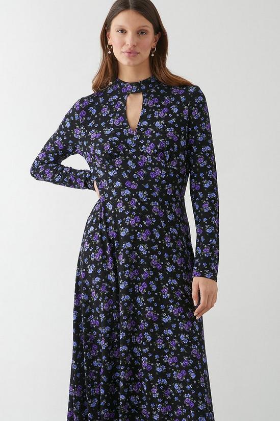 Dorothy Perkins Purple Ditsy Ruched Long Sleeve Midi Dress 2