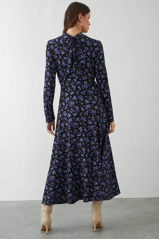 Dorothy Perkins Purple Ditsy Ruched Long Sleeve Midi Dress 3