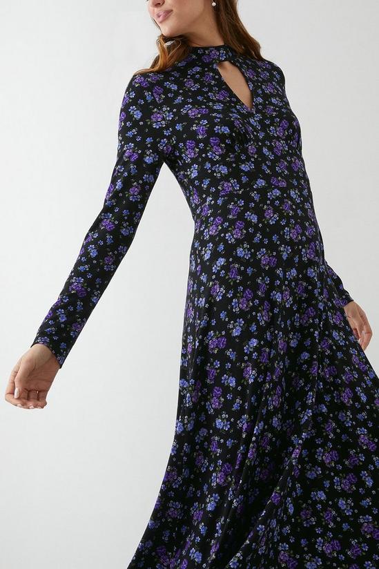 Dorothy Perkins Purple Ditsy Ruched Long Sleeve Midi Dress 5