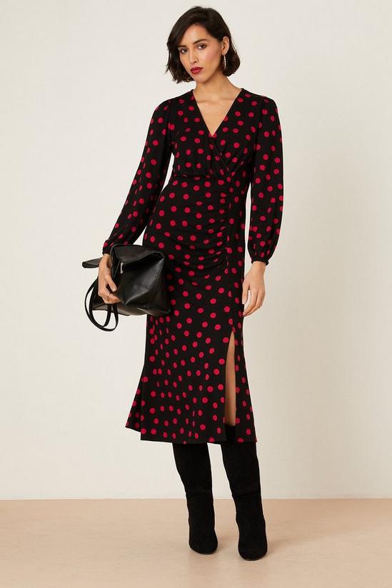 Dorothy Perkins Pink Spot Print Long Sleeve Wrap Midi Dress 2