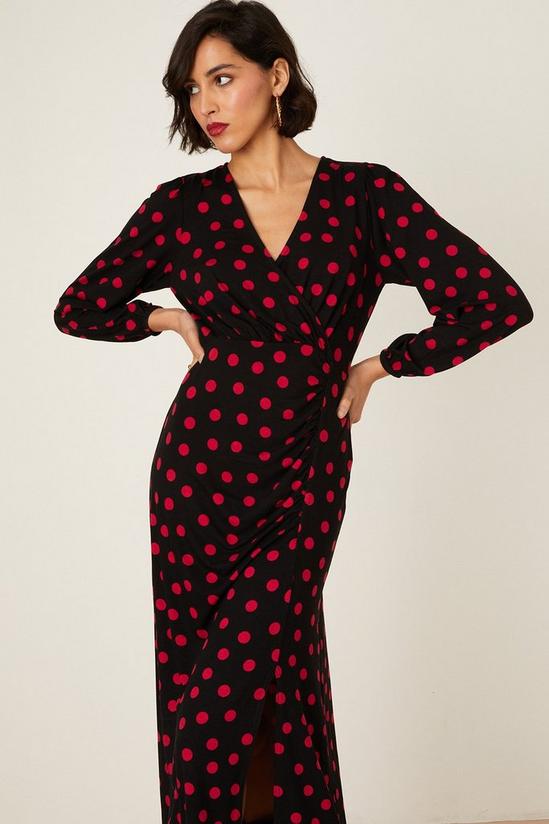 Dorothy Perkins Pink Spot Print Long Sleeve Wrap Midi Dress 5