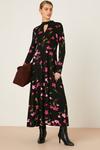 Dorothy Perkins Pink Floral Print Long Sleeve Key Hole Midi Dress thumbnail 1