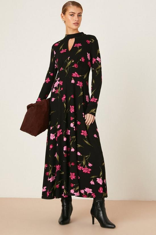 Dorothy Perkins Pink Floral Print Long Sleeve Key Hole Midi Dress 1
