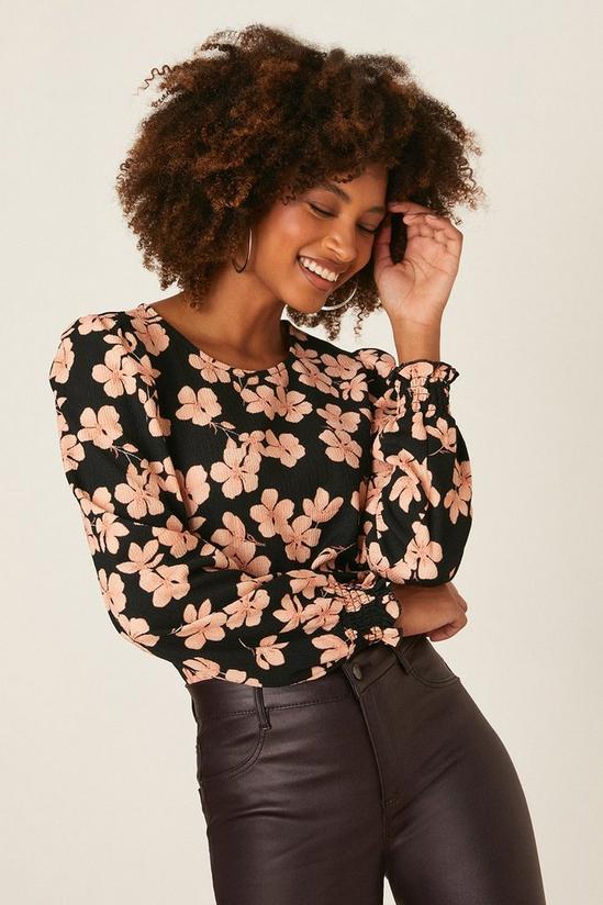 Dorothy Perkins Floral Shirred Cuff Long Sleeve Top 1