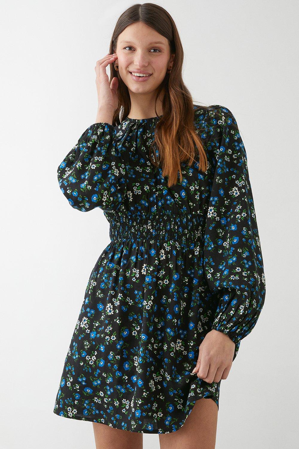 Dresses | Ditsy Floral Shirred Waist Keyhole Mini Dress | Dorothy Perkins