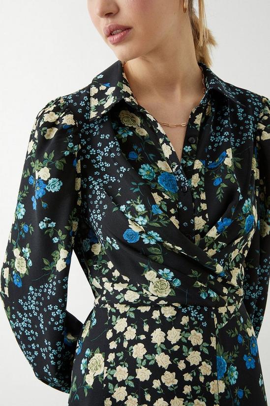 Dorothy Perkins Blue Patchwork Floral Tie Front Mini Shirt Dress 5