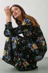 Dorothy Perkins Black Floral Shirred Cuff Midi Dress thumbnail 1