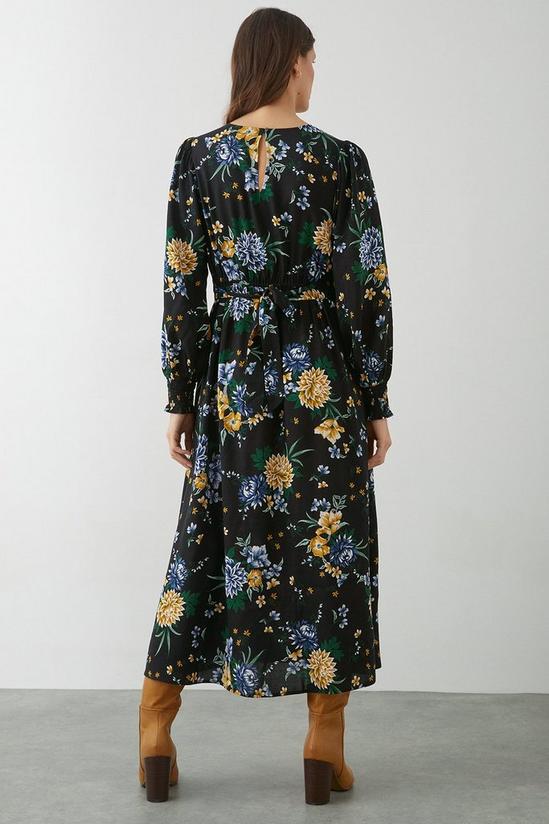 Dorothy Perkins Black Floral Shirred Cuff Midi Dress 3