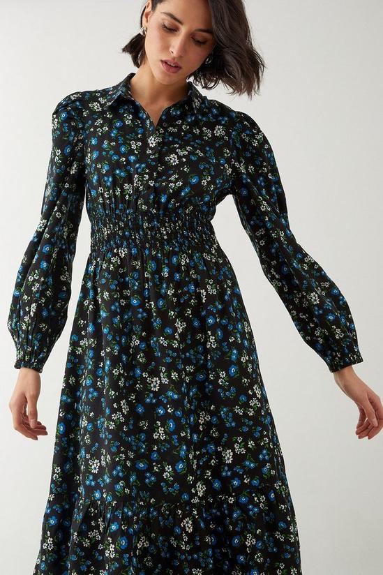 Dorothy Perkins Ditsy Floral Shirred Waist Midi Shirt Dress 2