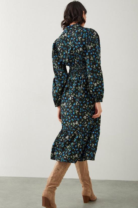 Dorothy Perkins Ditsy Floral Shirred Waist Midi Shirt Dress 3