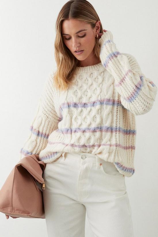 Dorothy Perkins Multi Stripe Cable Knitted Jumper 1