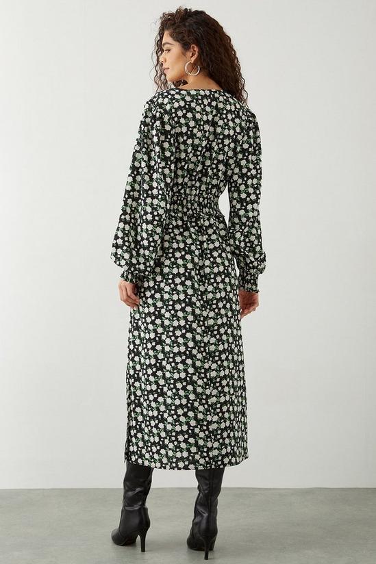 Dorothy Perkins Tall Mono Ditsy Shirred Waist Midi Dress 3