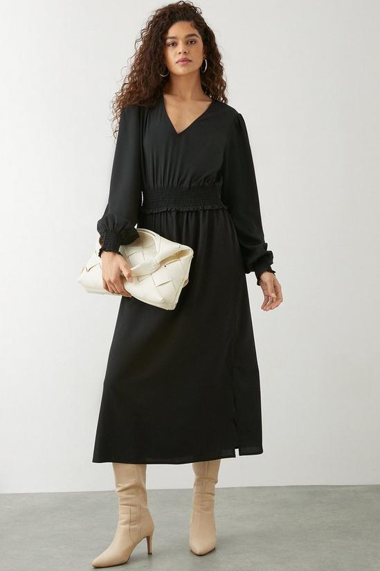 Dorothy Perkins Tall Black Shirred Waist Midi Dress 1
