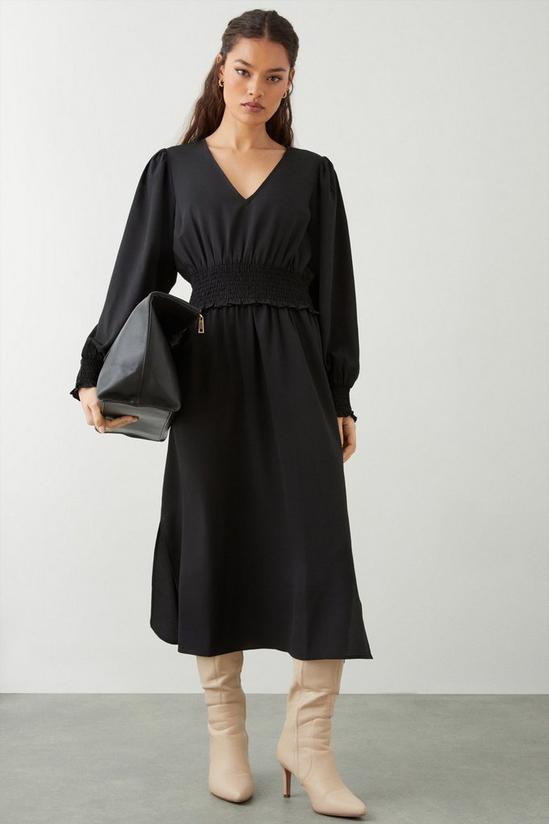 Dorothy Perkins Petite Black Shirred Waist Midi Dress 2