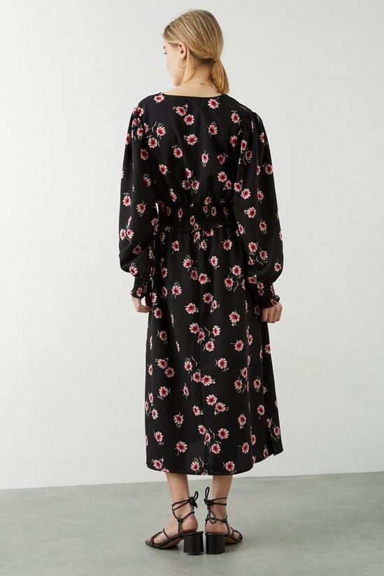 Dorothy Perkins Pink Spaced Floral Shirred Waist Midi Dress 3