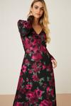 Dorothy Perkins Blurred Floral Ruched Front Midi Dress thumbnail 5