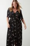 Dorothy Perkins Curve Purple Spaced Floral Button Front Midi Dress thumbnail 1