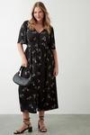 Dorothy Perkins Curve Purple Spaced Floral Button Front Midi Dress thumbnail 2