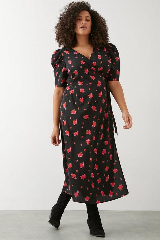 Dorothy Perkins Curve Black Floral Wrap Midi Dress 1