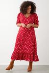 Dorothy Perkins Curve Red Floral Short Sleeve Tiered Hem Midi Dress thumbnail 1