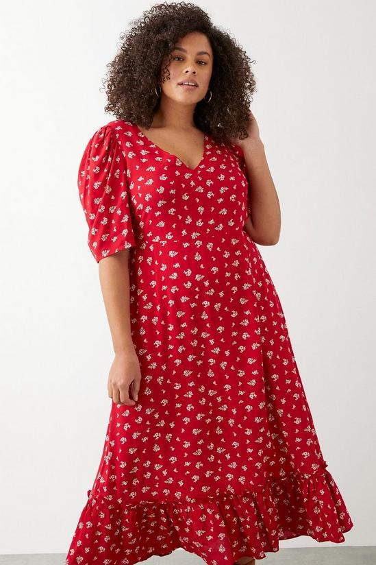 Dorothy Perkins Curve Red Floral Short Sleeve Tiered Hem Midi Dress 2