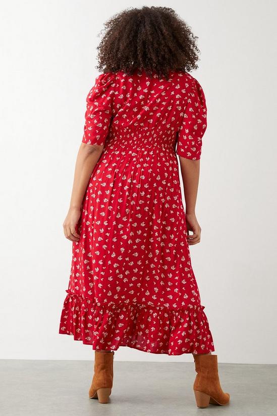 Dorothy Perkins Curve Red Floral Short Sleeve Tiered Hem Midi Dress 3