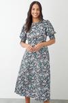 Dorothy Perkins Multi Floral Shirred Cuff Midi Dress thumbnail 1