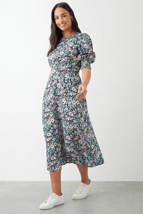 Dorothy Perkins Multi Floral Shirred Cuff Midi Dress 2