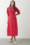 Dorothy Perkins Tall Red Ditsy Floral Shirred Cuff Midi Dress thumbnail 1