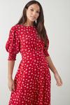 Dorothy Perkins Tall Red Ditsy Floral Shirred Cuff Midi Dress thumbnail 2