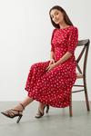 Dorothy Perkins Petite Red Ditsy Floral Shirred Cuff Midi Dress thumbnail 1