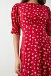 Dorothy Perkins Petite Red Ditsy Floral Shirred Cuff Midi Dress thumbnail 4