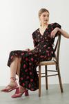 Dorothy Perkins Black Floral Puff Sleeve Wrap Midi Dress thumbnail 1